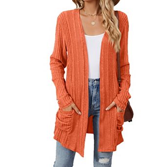 Women's Lightweight Open Front Button Cardigan Fall Sweater with Pockets