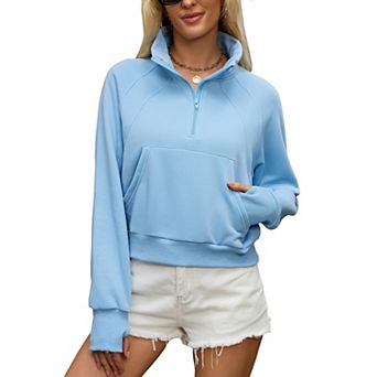 Women's Half Zip Fleece Cropped Sweatshirts Casual Fall Pullover Outfits