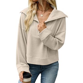 Women's Half Zip Pullover Sweater Long Sleeve Fall Casual Tunic Sweater