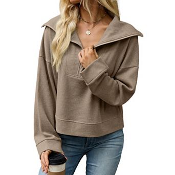 Women's Half Zip Pullover Sweater Long Sleeve Fall Casual Tunic Sweater