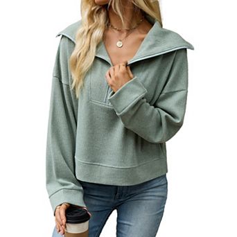 Women's Half Zip Pullover Sweater Long Sleeve Fall Casual Tunic Sweater