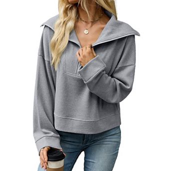 Women's Half Zip Pullover Sweater Long Sleeve Fall Casual Tunic Sweater