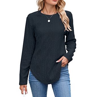 Women's Casual Crew Neck Eyelet Embroidered Shirt Blouse