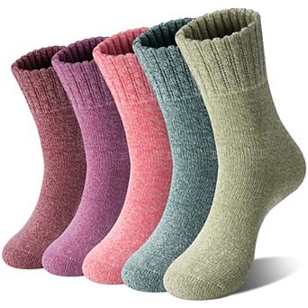5 Pairs Women Winter Warm Wool Crew Socks Cozy Socks