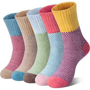 5 Pairs Women Winter Warm Wool Crew Socks Cozy Socks