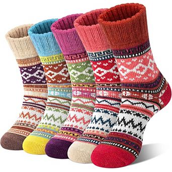 5 Pairs Women Winter Warm Wool Crew Socks Cozy Socks