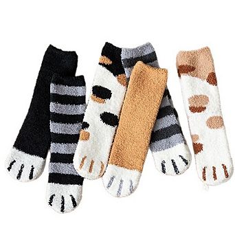Cat Claw Socks Cat Paw Socks 6 Pairs Women Fuzzy Socks