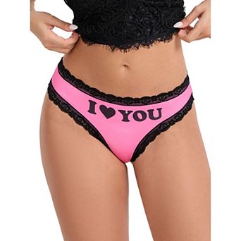 Women's Lace Trim Thong Low Rise G-String Cute Heart Underwear