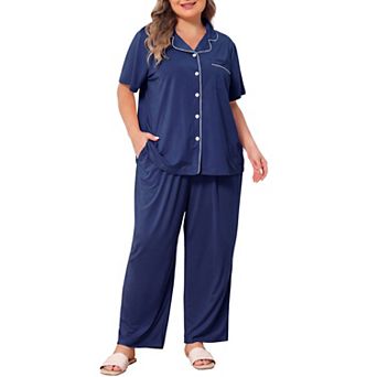 Women Plus Size Pajamas Sets Button Down Sleepwear with Pants