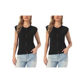 2 Packs Women's Sweater Vest Crew Neck Sleeveless Sweater Lightweight Casual Knit Pullover Tank Tops