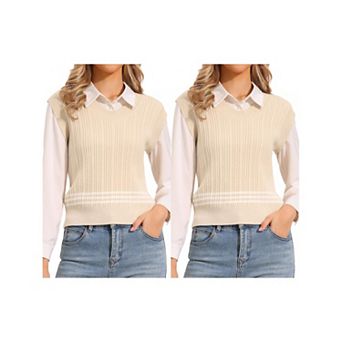 2 Packs Sweater Vest for Women Sleeveless Crew Neck Casual Knitted Pullover Sweater Top