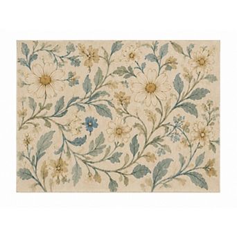 "Ultra Thin" 5'x7' French Country Floral Area Rug, Vintage Daisy Vine Decor