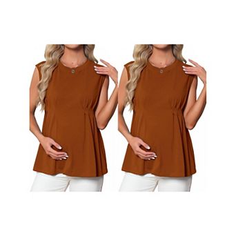 2 Packs Women's Maternity Tank Tops Pleated Peplum Tunic Shirt Dressy Sleeveless Pregnancy Blouse