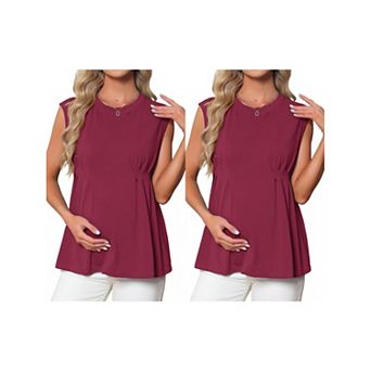 2 Packs Women's Maternity Tank Tops Pleated Peplum Tunic Shirt Dressy Sleeveless Pregnancy Blouse