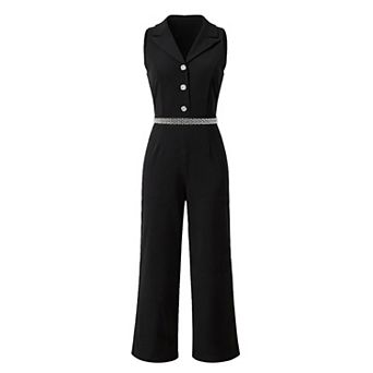 Women's Formal Pants for Dressy Jumpsuits Lapel Collar Sleeveless Cocktail Jumpsuit