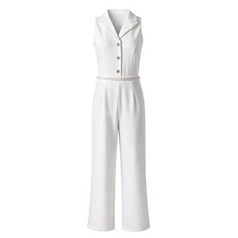 Women's Formal Pants for Dressy Jumpsuits Lapel Collar Sleeveless Cocktail Jumpsuit
