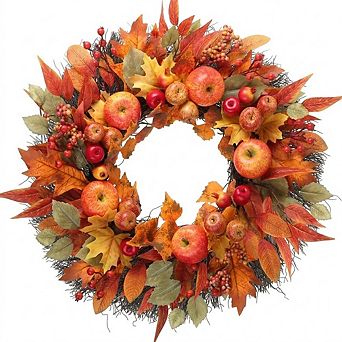 24-Inch Fall Wreath for Front Door, Autumn & Thanksgiving Decor