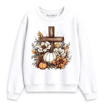 Christian Floral Pumpkin Cross Sweatshirt, Boho Religious Fall Sweater