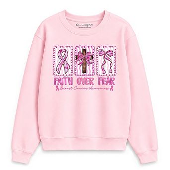 Faith Over Fear Breast Cancer Christian Sweatshirt, Pink Ribbon Awareness Sweater