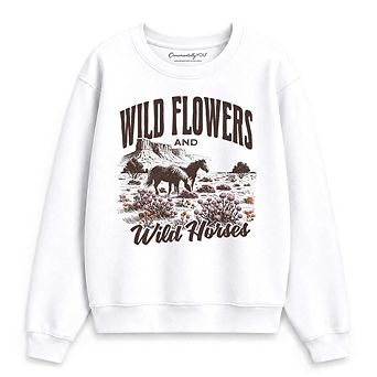 Wild Flowers and Wild Horses Sweatshirt, Retro Western Sweater for Free-Spirited Women