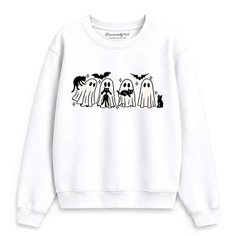 Ghosts and Cats Spooky Sweatshirt, Whimsical Halloween Sweater for Cozy Autumn Season