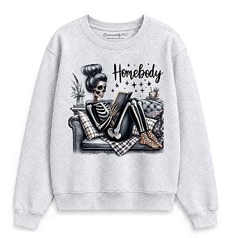 Homebody Reading Skeleton Sweatshirt, Funny Lazy Selfcare Sweater for Introvert Women