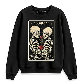Skeleton The Lovers Sweatshirt, Tarot Card Gothic Moon Phases Rose Sweater