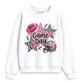 Leopard Pink Stars Football Sweatshirt, Coquette Game Day Sweater