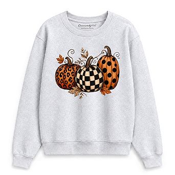 Leopard Checkered Pumpkin Sweatshirt, Autumn Fall Sweater