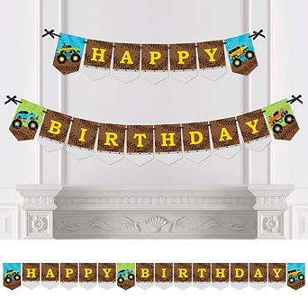 Big Dot Of Happiness Smash & Crash Monster Truck Bunting Banner Party Decor Happy Birthday