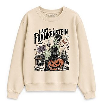 Lady Frankenstein Sweatshirt, Vintage Gothic Beautifully Undead Halloween Sweater