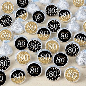 Big Dot Of Happiness Adult 80th Birthday - Gold - Small Round Candy Stickers Party Favor - 324 ct