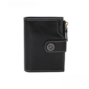 Women's Vintage Small Bifold Wallet RFID Blocking Faux Leather Card Holder Zipper Coin Purse