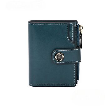 Women's Vintage Small Bifold Wallet RFID Blocking Faux Leather Card Holder Zipper Coin Purse
