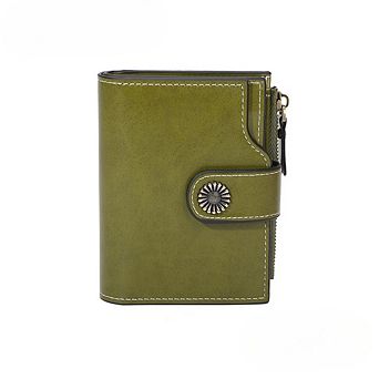 Women's Vintage Small Bifold Wallet RFID Blocking Faux Leather Card Holder Zipper Coin Purse
