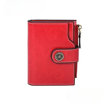 Women's Vintage Small Bifold Wallet RFID Blocking Faux Leather Card Holder Zipper Coin Purse