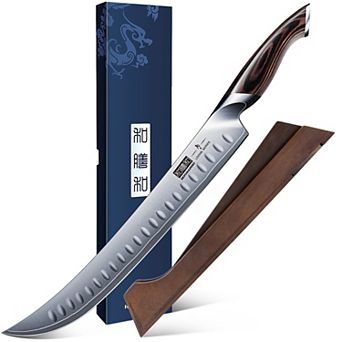 HOSHANHO 12" Carbon Steel Brisket Carving Knife with Magnetic Sheath