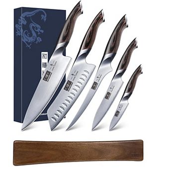 HOSHANHO 6 pc Japanese Steel Knife Set with Wall Mounted Magnetic Strip