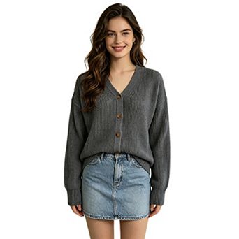 Women V Neck Long Sleeve Knit Cardigan Button Down Sweater