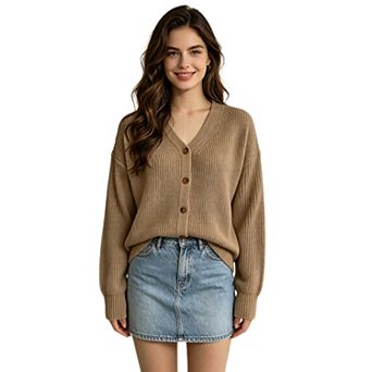 Women V Neck Long Sleeve Knit Cardigan Button Down Sweater