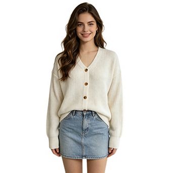 Women V Neck Long Sleeve Knit Cardigan Button Down Sweater