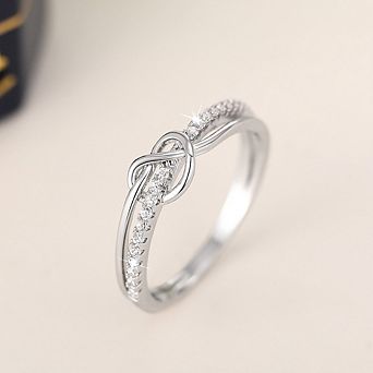 Love Knot Stackable Ring Pave Cubic Zirconia Silver‑Tone Minimalist Promise Ring for Women