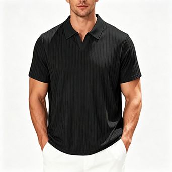 Men's Ribbed Knit Short Sleeve Polo Shirt