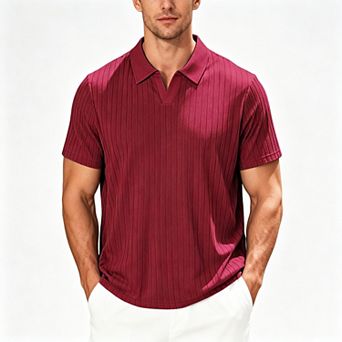 Men's Ribbed Knit Short Sleeve Polo Shirt