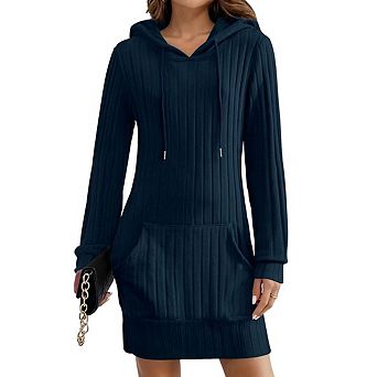 Women's Hooded Sweater Dress, 2026 Casual Knit Outfit For Daily & Vacation Weekend Wear