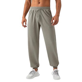 Mens Textured Knit Joggers Elastic Waist Soft Casual Workout Pants