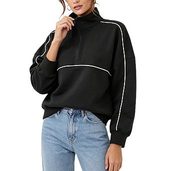Women's Sweatshirt Quarter Zip Pullover Tops Casual Long Sleeve Loose Fall Fashion Outfits