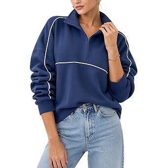 Women's Sweatshirt Quarter Zip Pullover Tops Casual Long Sleeve Loose Fall Fashion Outfits