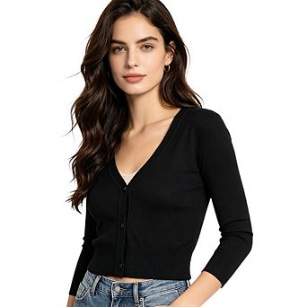 Women's Cropped Casual Cardigan Open Front Knit Bolero Shrug 3/4 Sleeve Cardigan Sweater Cobalt