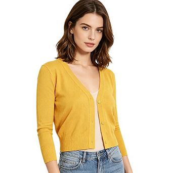 Women's Cropped Casual Cardigan Open Front Knit Bolero Shrug 3/4 Sleeve Cardigan Sweater Cobalt